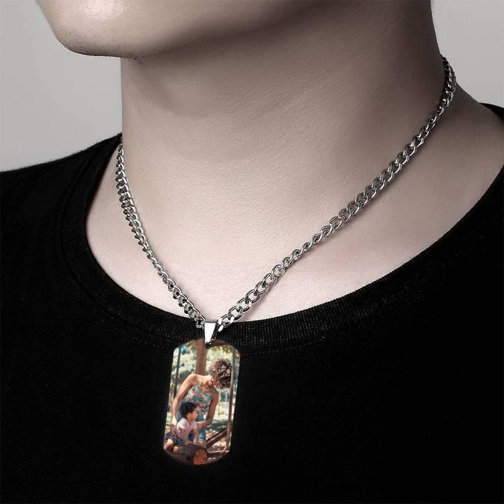 Men's Photo Engraved Tag Necklace With Engraving Stainless Steel - faceonboxer