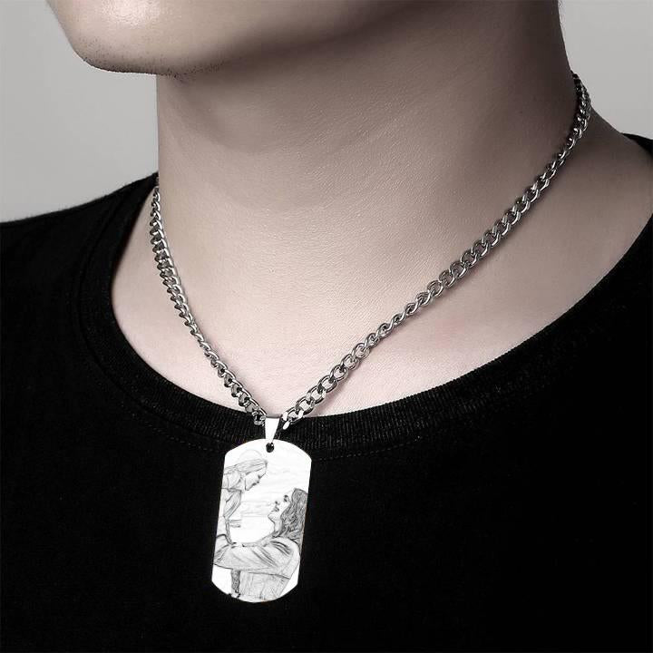 Men's Photo Engraved Tag Necklace With Engraving Stainless Steel - faceonboxer