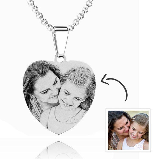 Women's Heart Photo Engraved Tag Necklace With Engraving Stainless Steel - faceonboxer