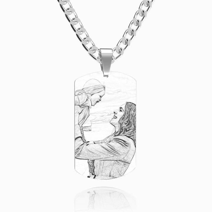 Men's Photo Engraved Tag Necklace With Engraving Stainless Steel - faceonboxer