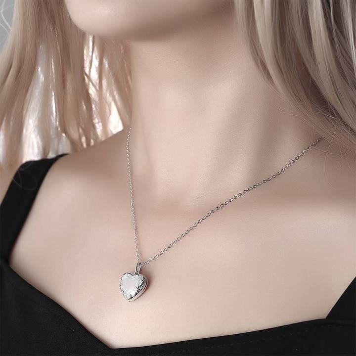 Women's Printing Photo Locket Heart Necklace Platinum Plated - faceonboxer