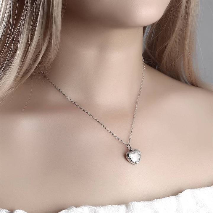 Women's Printing Photo Locket Heart Necklace Platinum Plated - faceonboxer
