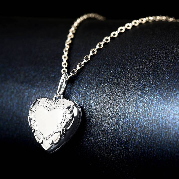 Women's Printing Photo Locket Heart Necklace Platinum Plated - faceonboxer