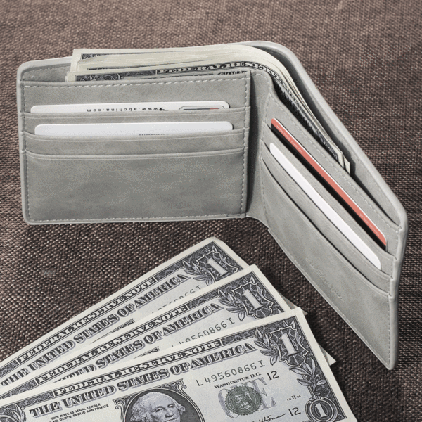 Men's Bifold Short Custom Photo Wallet Grey - faceonboxer