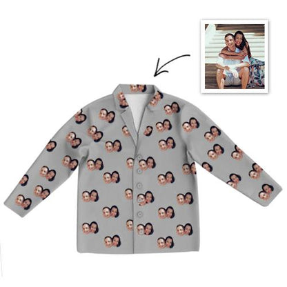 Custom Photo Pajamas Photo Long Sleeve Pajamas Sleepwear Gifts Ideas Nightwear Shirts Unisex-Top Only