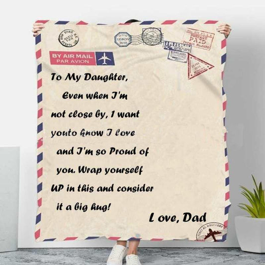 Dad to My Daughter Air Mail Message Custom Flannel Fleece Blanket