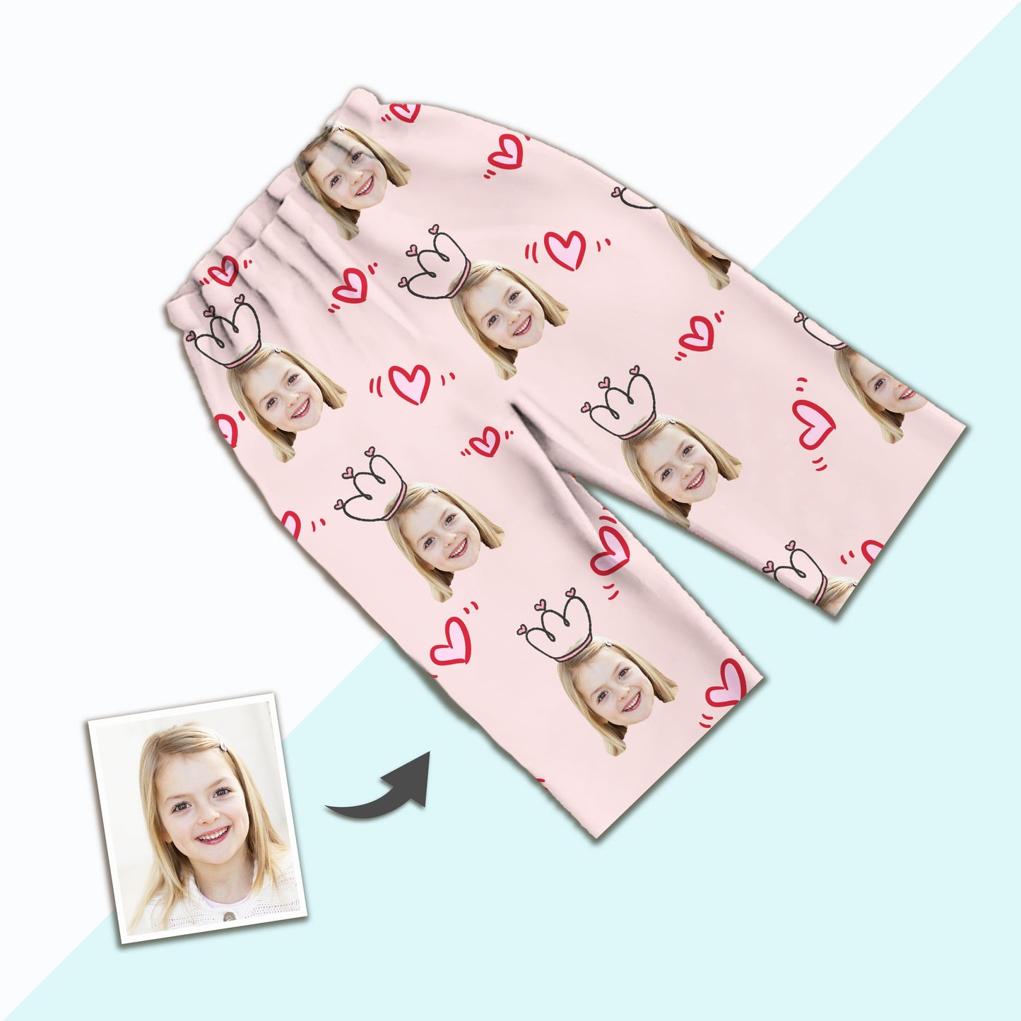 Custom Photo Short Face Pajamas, Nightwear For Girls