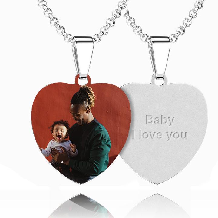 Women's Heart Photo Engraved Tag Necklace With Engraving Stainless Steel - faceonboxer