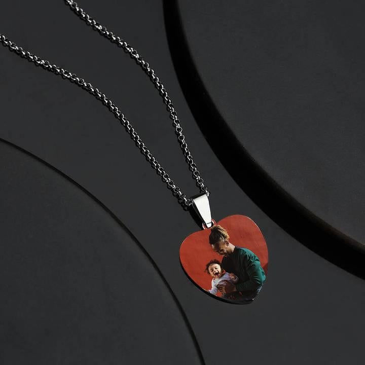 Women's Heart Photo Engraved Tag Necklace With Engraving Stainless Steel - faceonboxer
