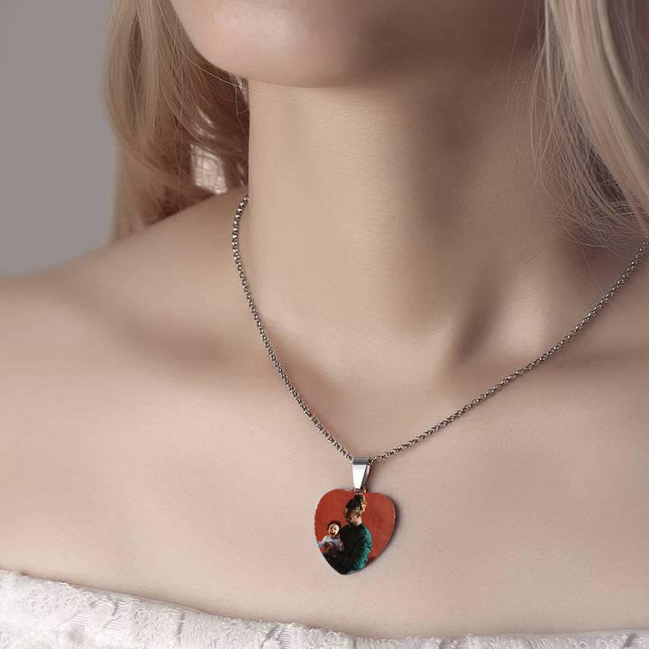 Women's Heart Photo Engraved Tag Necklace With Engraving Stainless Steel - faceonboxer