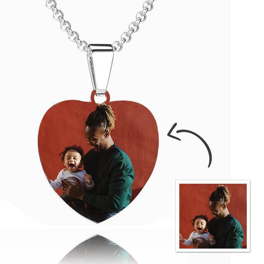 Women's Heart Photo Engraved Tag Necklace With Engraving Stainless Steel - faceonboxer