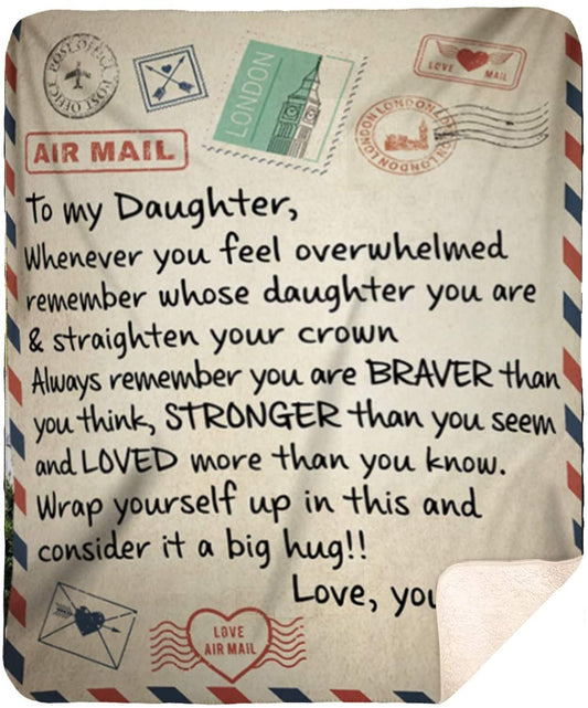 Mom to My Daughter Air Mail Message Custom Flannel Fleece Blanket