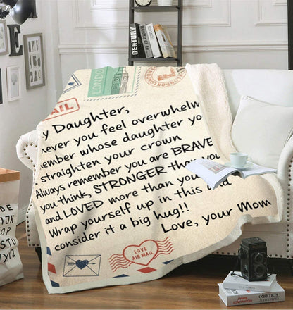 Mom to My Daughter Air Mail Message Custom Flannel Fleece Blanket