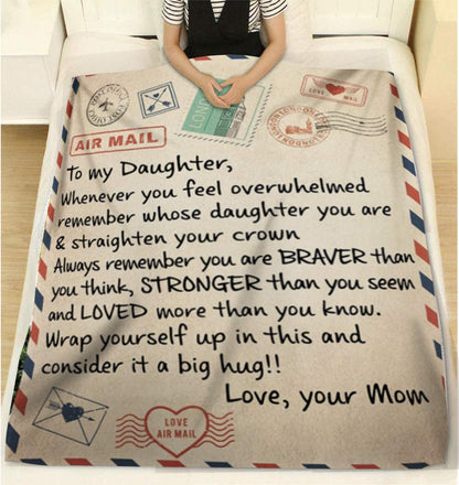 Mom to My Daughter Air Mail Message Custom Flannel Fleece Blanket