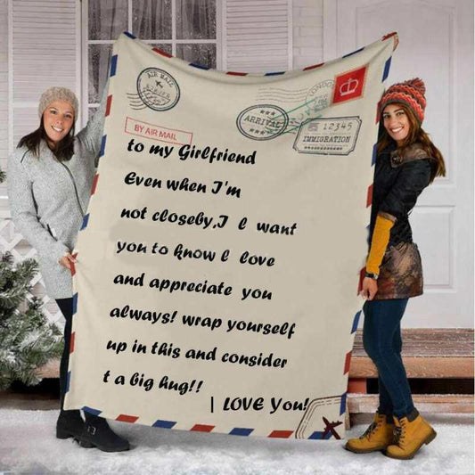 To My Girlfriend Air Mail Message Custom Flannel Fleece Blanket